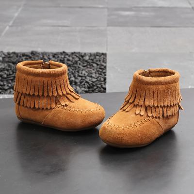 China HIGH QUALITY fashionable leather children's flat ankle boot children's fashion fall and winter spring tassel leather baby girls boots for sale