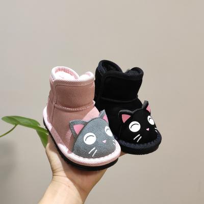 China Flat 2021 Children's Winter Boots Cat Girls Snow Boots New Children's Winter Cotton Head Cute Warm Boys Leather Non-slip Boots for sale