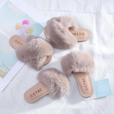 China New Fashionable Baby High Quality Flat Warm Slippers Autumn and Winter Rabbit Fur Slippers Comfortable Children's Cotton Slippers Shoes for sale