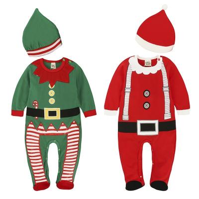 China Wholesale Polyester/Cotton Cute Baby Santa Clothes Costume And Hat Christmas Red Outfit Overalls Long Sleeve Romper for sale