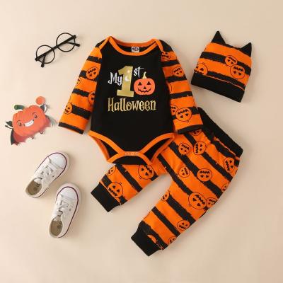 China 2021 New Hot Selling Sleveeless Baby Children's Wear Halloween Pumpkins Costume Long Pants Detachable Hood Romper Set Toddler for sale