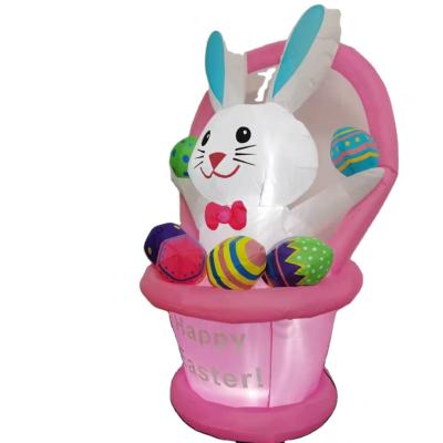 China Reuse Large Pink Party Gift Easter Bunny Yard Sign Baskets Egg Inflatable Rabbit Decorations Outdoor Happy Mascot Explosion With Light for sale