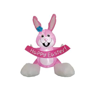 China Reusing Party Bunny Happy Easter Pink Banner 4ft Lit Outdoor Holiday Decorations Blow Up Yard Lawn Airblower Inflatables Bunny for sale