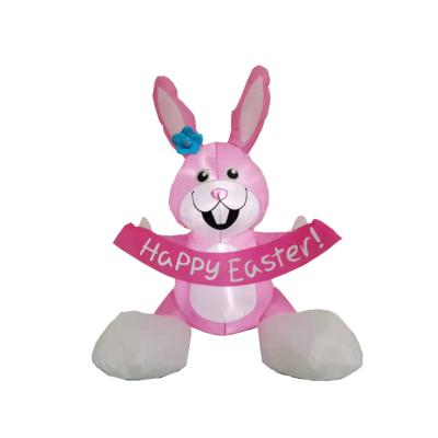 China Reusing 4ft Party Bunny With Happy Easter Pink Banner Lit Outdoor Indoor Holiday Decorations Blow Up The Yard Lawn Inflatable Bunny for sale