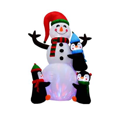 China China Wholesale Waterproof Customized Theme Parks Christmas Giant Outdoor Decoration Inflatable Snowman With Three Little Penguins Cartoon for sale