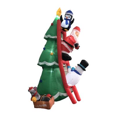 China Funny Colorful Outdoor Lightweight Inflatable Christmas Decorations Huge Yard With Santa Claus Climbing On The Tree Inflatable Christmas Tree for sale