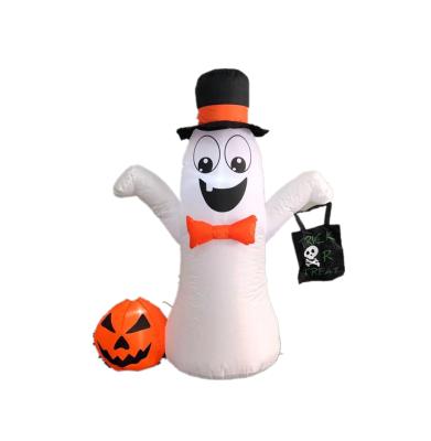 China Waterproof Outdoor Airblown Trick or Treat Sign Pumpkin Halloween Front Yard Inflatable Holiday Lawn Decorations Cute Ghost with Led Light for sale