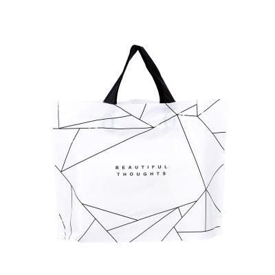 China Custom Printed Black White Manufacturer Custom Moisture Proof Shopping Plastic Bags PE Webshop Apparel Packaging Plastic Bags With Handles for sale