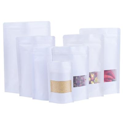 Chine Custom Craft Food Packaging Bags Resealable White Paper Zipper Moisture Proof Bag Stand Up Pouch With Clear Window à vendre