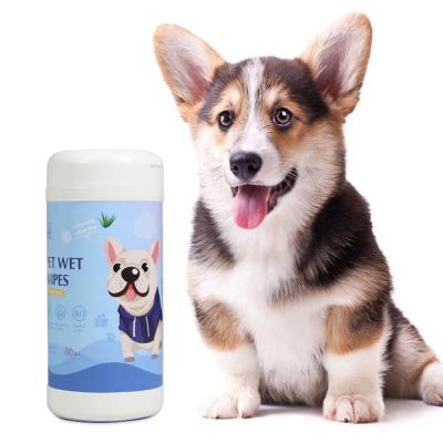 China Custom Size Soft Nonwoven Cleaning No Alcohol Pet Canister Wet Wipes, 80 Pieces Disposable Pet Dog Cat Wet Tissues Deodorizer for sale