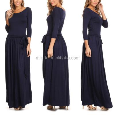 China Breathable Three Quarter Sheath Breathable Muslim Wide Neckline Navy Maxi Dress Evening Gowns Long Neckline Maxi Dress for sale