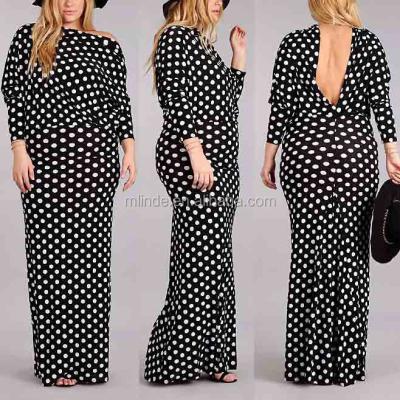 China Breathable Women Plus Size Breathable Black And White Polka Dot Dolman Bodycon Dress Clothing Long Maxi Sleeve for sale