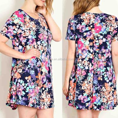 China Breathable POLYESTER 5% SPANDEX FLORAL PRINT TRAPEZE TEE DRESS Beach Wear 95% Breathable Dress India Boutique Wholesale Tunic for sale