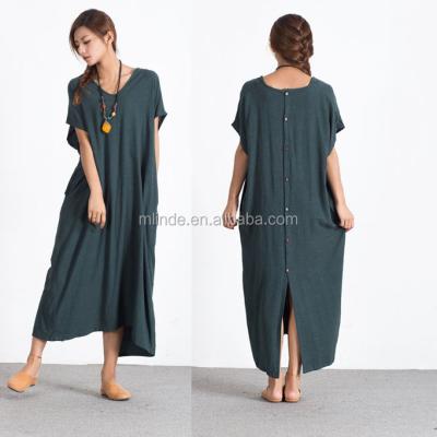 China Breathable Plus Size Women's Maxi Dress Kaftan Cotton Dress Loose Breathable Linen Dress Bridesmaid Plus Size Custom Made for sale