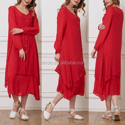 China Breathable Breathable Ladies Beach Dresses Cotton-Blend Handkerchief Red Short Front Back Long Dress for sale