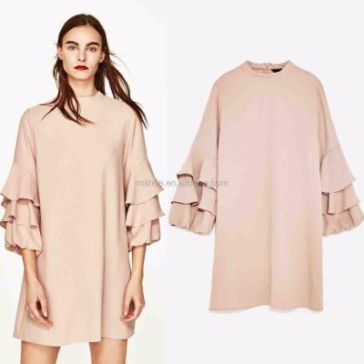 China Anti Static Fashion Anti Static Women Sleeve Long Ruched Dress For Girls Casual Style Dresses Wholesale Custom Made In China Apparel Manufacturer for sale