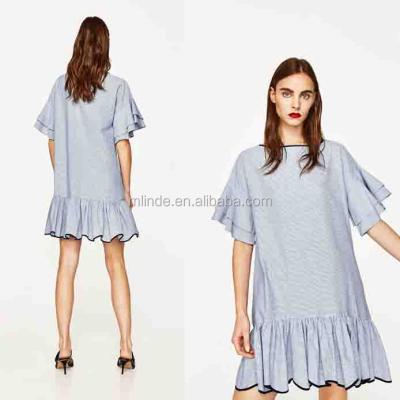 China Anti-Static Anti-Static Striped Dress With Ruffled Sleeves Women Fashion Girls Short Dresses Dress One Piece Short Dresses Custom Made Wholesale for sale