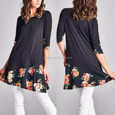 China India Designer Anti-Pilling Floral-Contrast Black Cotton Anti-Pilling Tunic New Western Kurtis Tunic Designs Kurti Designs Wholesale for sale