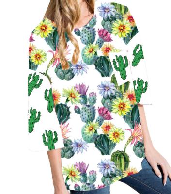 China Breathable Breathable WOMEN'S HALF SLEEVE CACTUS TOPS SUMMER T-SHIRTS LOOSE SIZE THAN CASUAL FIT CACTUS T-SHIRTS for sale