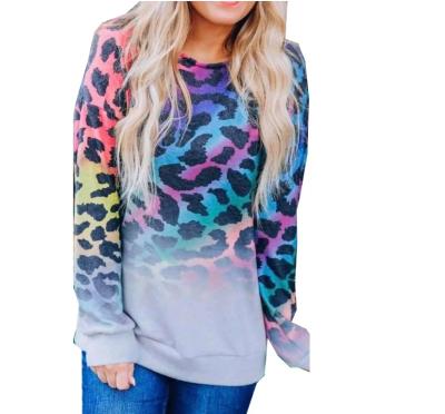 China Breathable RAINBOW TIE DYE LEOPARD DISTRESSED BREATHABLE FAILS T-SHIRTS FOR WOMEN TIE-DYED ANIMAL PRINT TOPS for sale