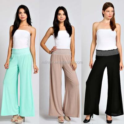 China OEM Breathable Clothing Women'S SOLID SMOCKED SIZE KNIT PALAZZO Balloon Pants for sale