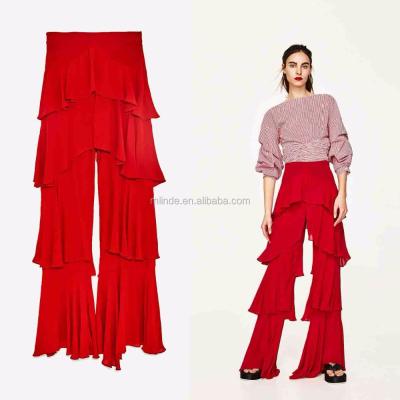 China Anti-pilling anti-pilling indian pants for women with tendrils detail plain dyed high quality palazzo pants woman trousers for sale