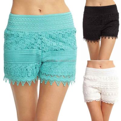 China Breathable Crochet Wear Picture Fashion Ladies Notched And Floral Lace Shorts 100 Polyester Shorts For Wholesale for sale