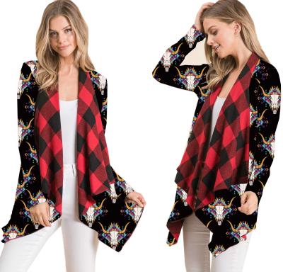 China Anti-pilling anti-pilling KIMONO REVERSIBLE COATED SKULL BLACK RED PLAID COW SKULL AZTEC REVERSIBLE BLAZER FOR WOMEN CHRISTMAS FESTIVAL FALL WINTER OUTWEAR for sale