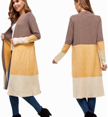 China CUSTOM WOMEN'S SOLID COLOR BLOCK S-3XL anti-pilling anti-pilling FASHION LONG SKIRT OPEN FRONT CARDIGAN for sale