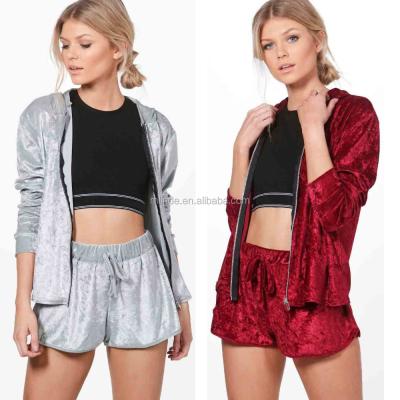 China Breathable Velor Velvet Breathable Jackets Shorts and Hoodie Jackets Set, Wholesale High Fashion Apparel for sale