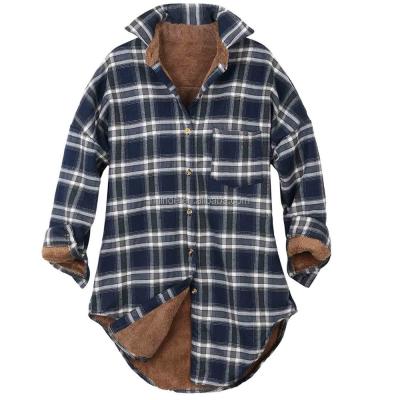 China Women Men Plaid Breathable Sherpa Fleece Jacket Plaid Striped Long Flannel Shirt Sherpa Fleece Fabric Jacket for sale