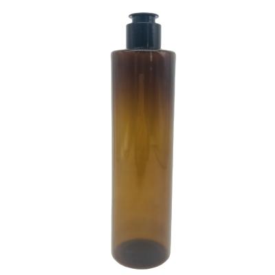 China Household Products New Design 300ml PET Brown Transparent Shower Gel Daily Cosmetic Shampoo Packaging Bottle With Pump Head for sale