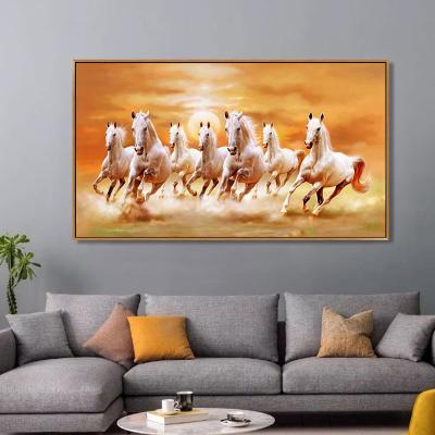 China Waterprooof HY 7 Horses Painting Sunset Running Horses Wall Art Canvas Painting for sale