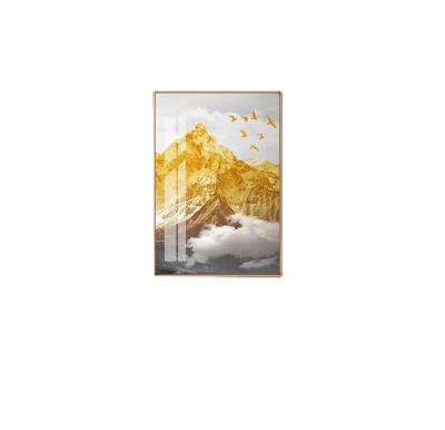 China Modern Art Sets of Crystal Porcelain Painting Landscape Wall Art Abstract Oil Painting Modern Hand Painted Yellow Mountain Tree Gold for sale