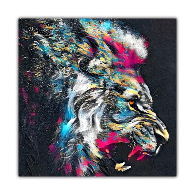 China Modern Colorful Lion Hand Paint Modern Art Painter Wall Animal Abstract Painting Residential Art for sale