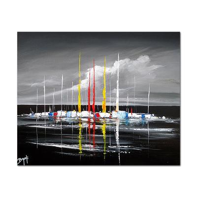 China 100% Handcrafted Modern Abstract Seascape Boat Oil Painting On Canvas For Living Room Wall Art Pictures Painting Wholesale for sale