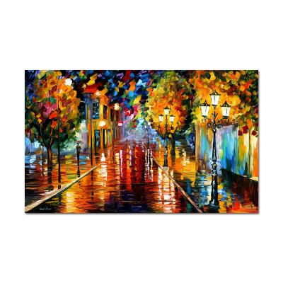 China Street Modern Abstract Oil Painting On Canvas Pure Hand Painted Knife Texture Landscape Oil Painting For Living Room Wall Art for sale