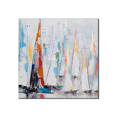 China Modern Abstract Sailboat Oil Painting On Canvas Pure Handmade Painted Seascape Oil Painting For Living Room Wall Art Painting for sale