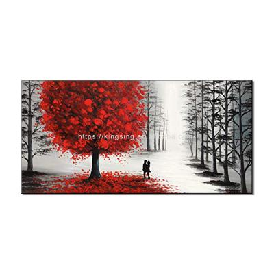 China Abstract Red Framed Abstract Tree Landscape Oil Painting Wall Painting And Couples Large Art Home Decor Pure Hand Painted Picture for sale