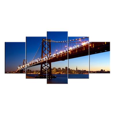 China 5 Pieces Modern Wall Art Oil Painting Canvas Landscape Bridge Starlight Panel For Decor for sale