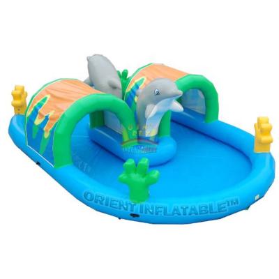 China Custom Plato 0.90mm PVC Tarpaulin Orient Inflatables Air Tight Dolphin Inflatable Pool With Shelter Cover for sale