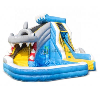 China Orient Inflatables Small Garden Inflatable Shark Splash Water Slide with Water Mines or Ball Pool OIWS137 for sale