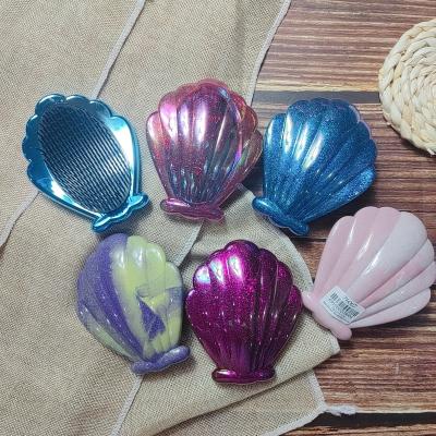 China Custom Mermaid Shell Hair Brush For Salon Bling Shell Brush Private Label Hard Hair Cushion Massage Detangling Factory Color Glitter for sale