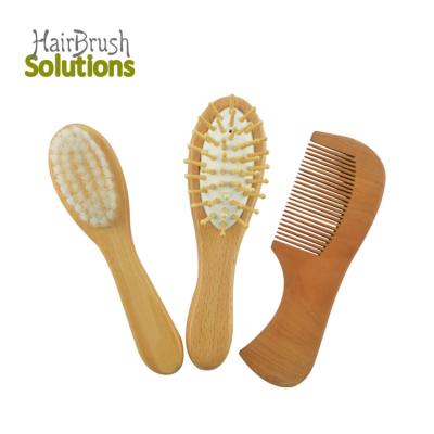 China Cushion Factory Direct Selling Natural Goat Straighten Baby Hair Brush Small Newborn Baby Wooden Hair Brush Baby Brush and Wooden Comb Set for sale