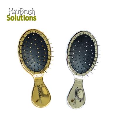 China Portable Vegan Mini Detangling Gold Baby Hair Mini Kids Hair Brush Vintage Custom Plastic Detangling Travel Size Brush Silver for Women for sale