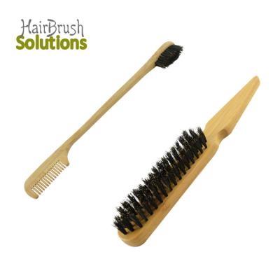 China Custom Logo Eco Friendly Teasing Brush Bamboo Boar Edge Brush Free Samples Bristle Hair Edge Control Brooms Double Sided Edge Brushes Bulk for sale