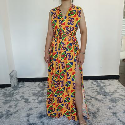 China Dropshipping Summer African Women's Print Clothing African Dresses Women Maxi Sundress Casual Pleated Sexy Dress Ethnic Clothing for sale