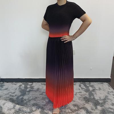 China Africa Clothing African Dress African Print Gradient Color Fashion Elegant Wrinkle Pleated Dresses For Women for sale