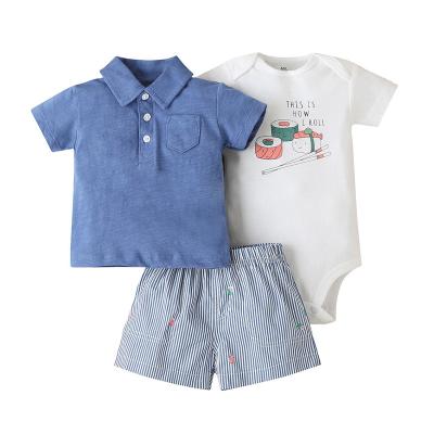 China Baby Boy Breathable 3 Piece Coverall Cartoon Tee And Short Baby Clothing Sets for sale