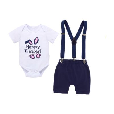 China Breathable Newborn Baby Boy Clothes 1 Years Old Birthday Romper Summer Tops Straps Shorts Outfits Gift Clothing Set for sale